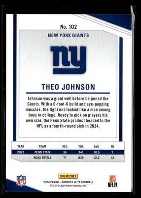 2024 Donruss Elite Theo Johnson #102 Maroon SN,RC #/249 New York Giants