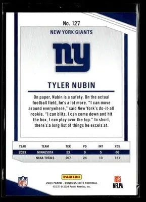 2024 Donruss Elite Tyler Nubin #127 Blue SN,RC #/99 New York Giants
