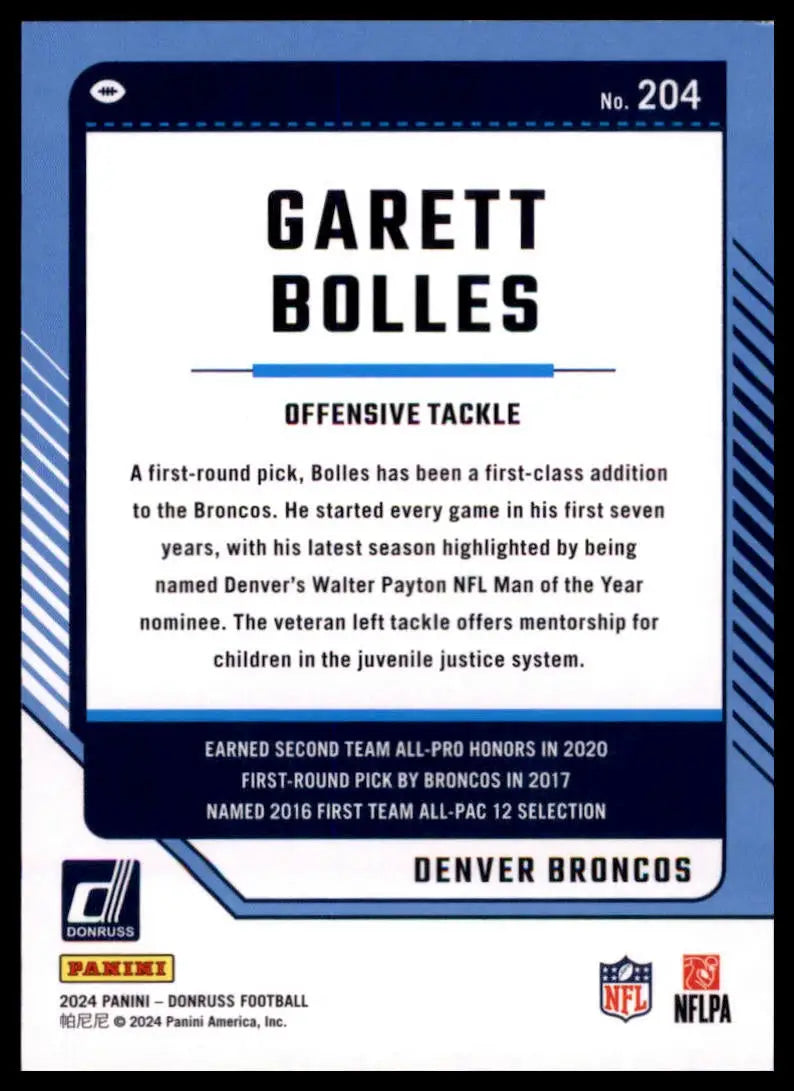 2024 Donruss Garrett Bolles 204 Denver Broncos - Football Card Single