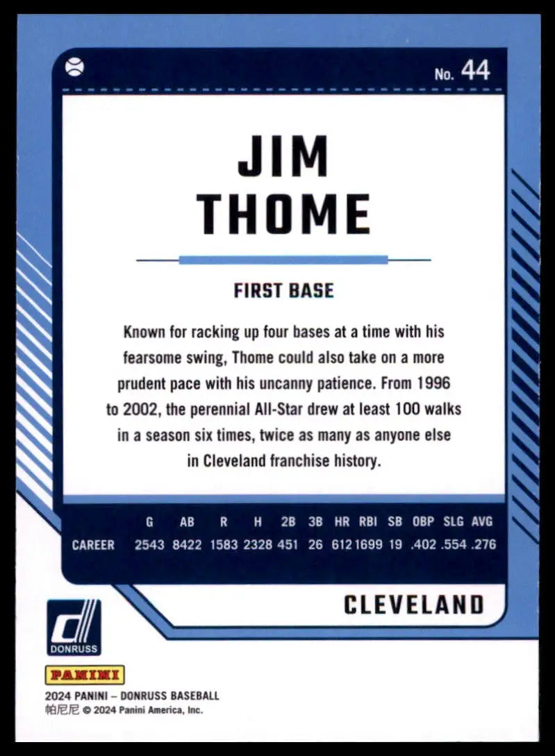 2024 Donruss - Holo Jim Thome 44 Cleveland Indians NM - Baseball Card Single
