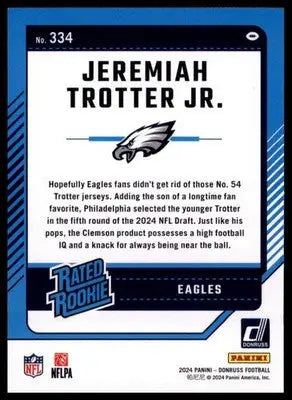 2024 Donruss Jeremiah Trotter Jr. RC 334 Philadelphia Eagles - Football Card Single