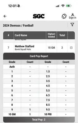 2024 DONRUSS MVP -MATTHEW STAFFORD -BOMB SQUAD HOLO - /100🔥SGC 10 🔥pop 1