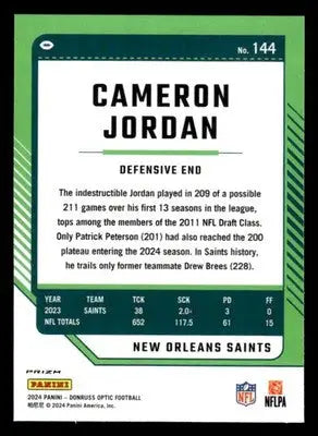 2024 Donruss Optic #144 Cameron Jordan - Football Card Single