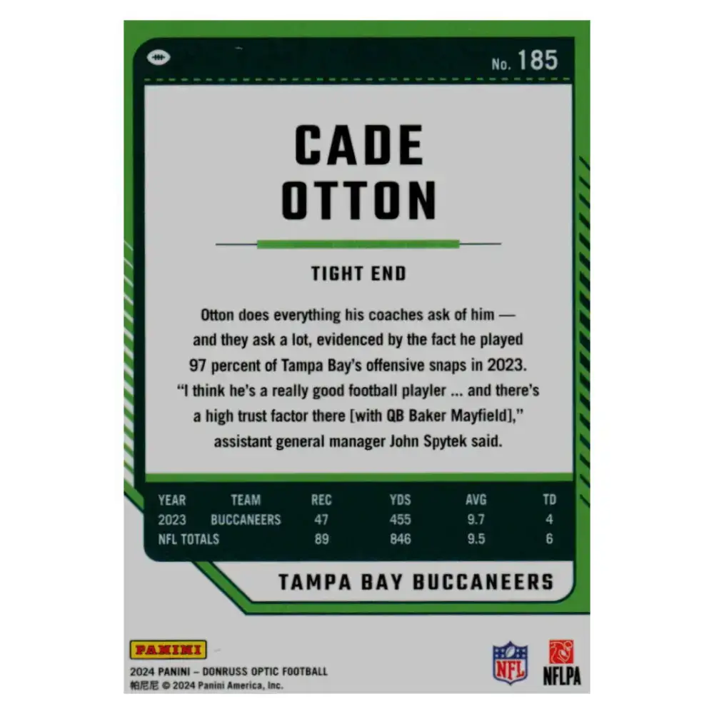 2024 Donruss Optic #185 Cade Otton NM-MT Tampa Bay Buccaneers Football Card - Football Card Single