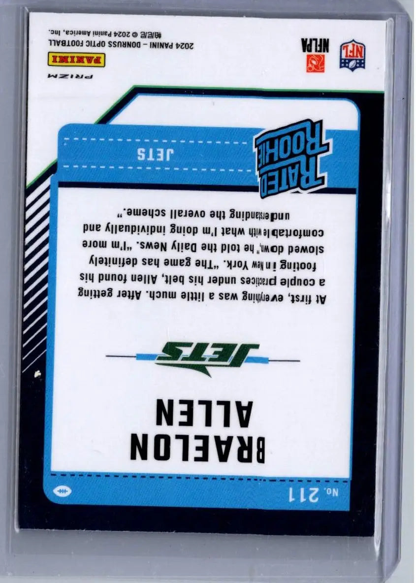 Braelon Allen football card featuring Braelon Allen Green Hyper from 2024 Donruss Optic
