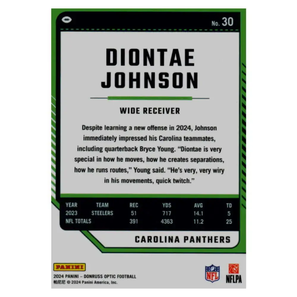 2024 Donruss Optic #30 Diontae Johnson NM-MT Carolina Panthers Football Card - Football Card Single