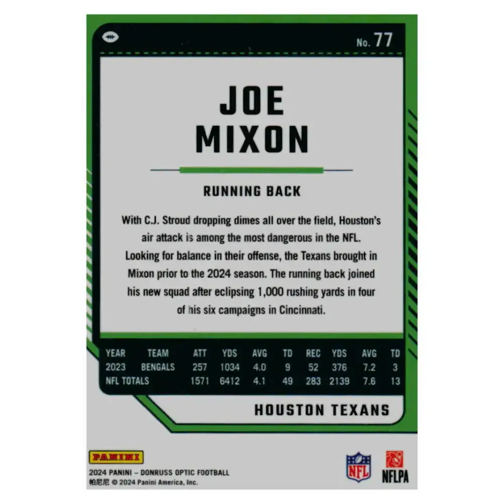 2024 Donruss Optic #77 Joe Mixon NM-MT Houston Texans Football Card - Football Card Single