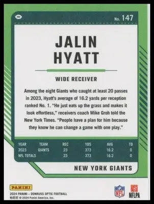 2024 Donruss Optic Jalin Hyatt 147 New York Giants - Football Card Single