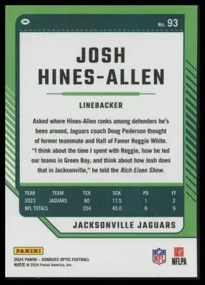 2024 Donruss Optic Josh Hines-Allen 93 Jacksonville Jaguars - Football Card Single