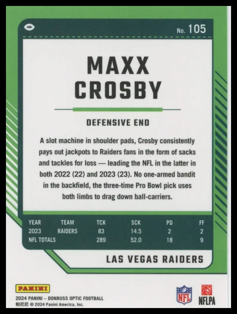 2024 Donruss Optic Maxx Crosby 105 Las Vegas Raiders - Football Card Single