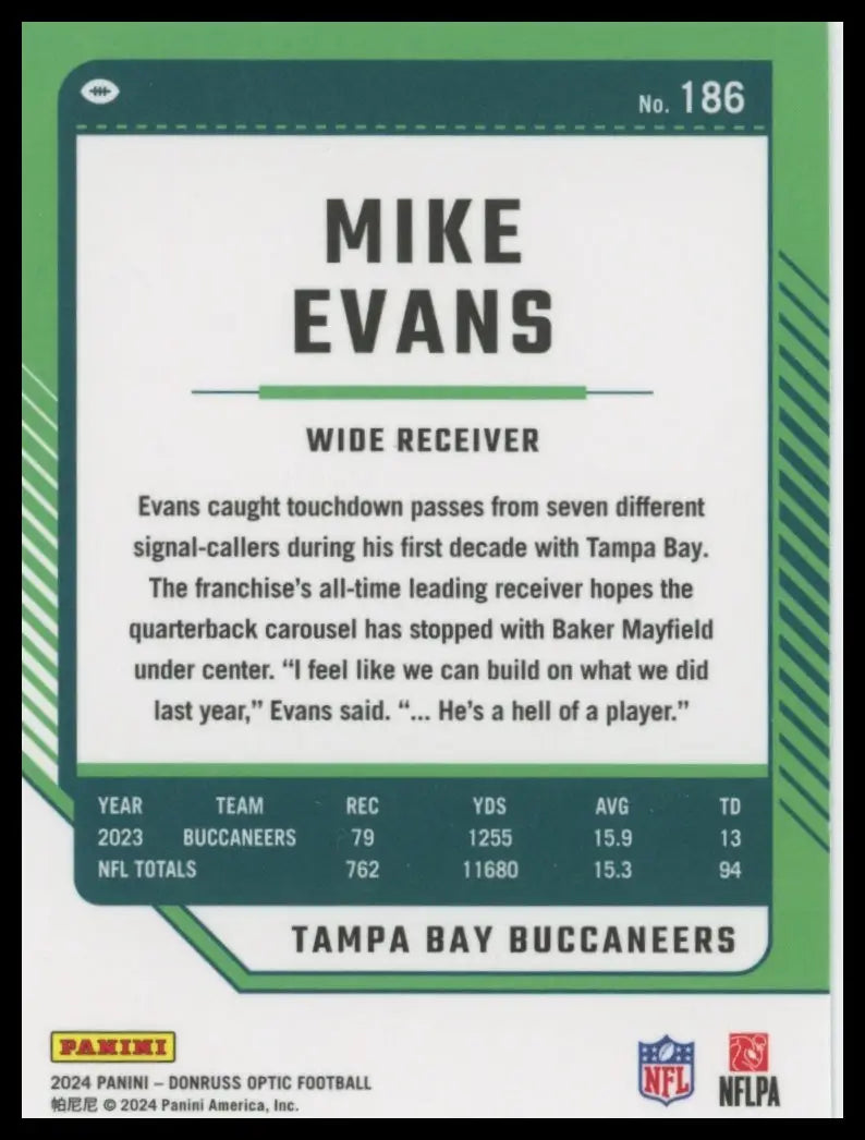 2024 Donruss Optic Mike Evans 186 Tampa Bay Buccaneers - Football Card Single