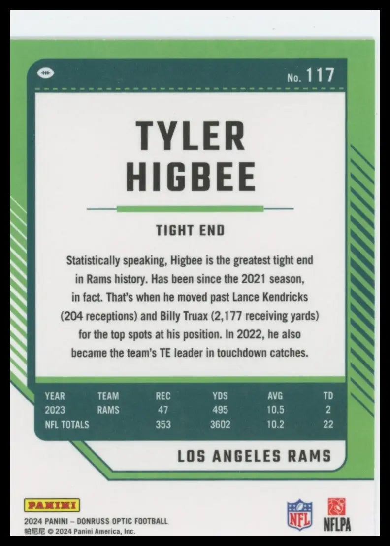 2024 Donruss Optic Tyler Higbee 117 Los Angeles Rams - Football Card Single