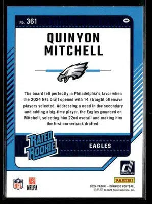 2024 Donruss Quinyon Mitchell #361 RC Philadelphia Eagles