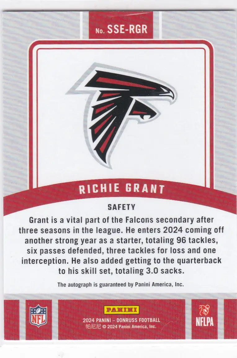 2024 DONRUSS #SSE-RGR RICHIE GRANT AUTO- ATLANTA FALCONS - Football Card Single