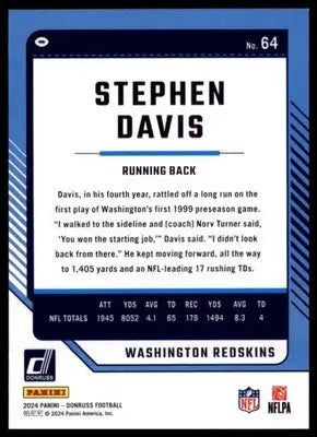 2024 Donruss Stephen Davis 64 Washington Redskins - Football Card Single