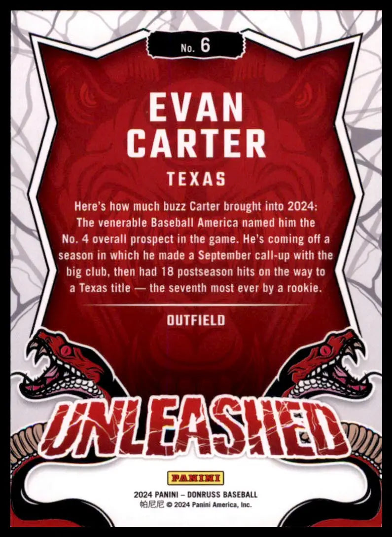 2024 Donruss - Unleashed Evan Carter 6 Texas Rangers NM - Baseball Card Single