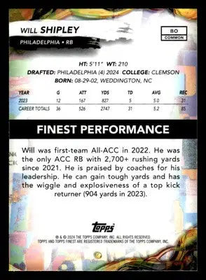 2024 Finest #80 Will Shipley - Football Card Single