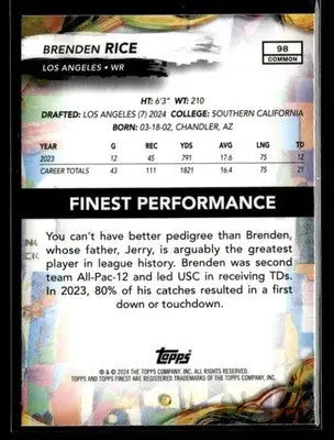2024 Finest - Checkerboard Refractor Brenden Rice #98 RC Los Angeles Chargers - Football Card Single