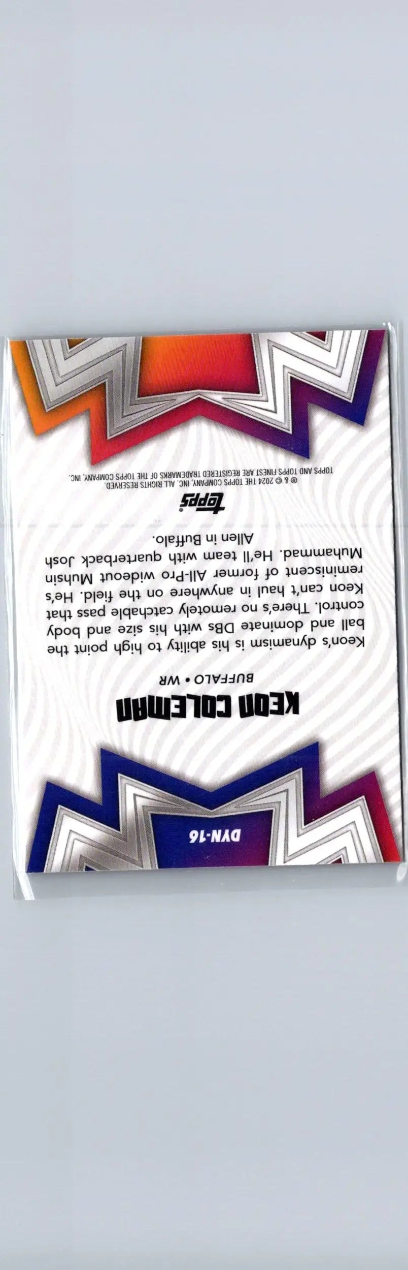 Keon Coleman trading card from 2024 Finest Dynamos Checkerboard Refractor set