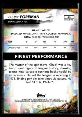 2024 Finest - Sky Blue Refractor Chuck Foreman #49 SN #/325 Minnesota Vikings - Football Card Single
