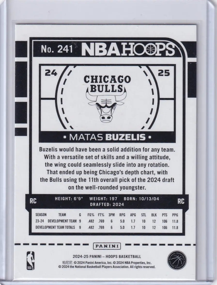 2024 HOOPS #241 MATAS BUZELIS BLUE- CHICAGO BULLS - Basketball Card Single