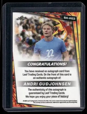 2024 Leaf Andri Gudjohnsen #BA-AG2 Auto Soccer - Soccer Card Single