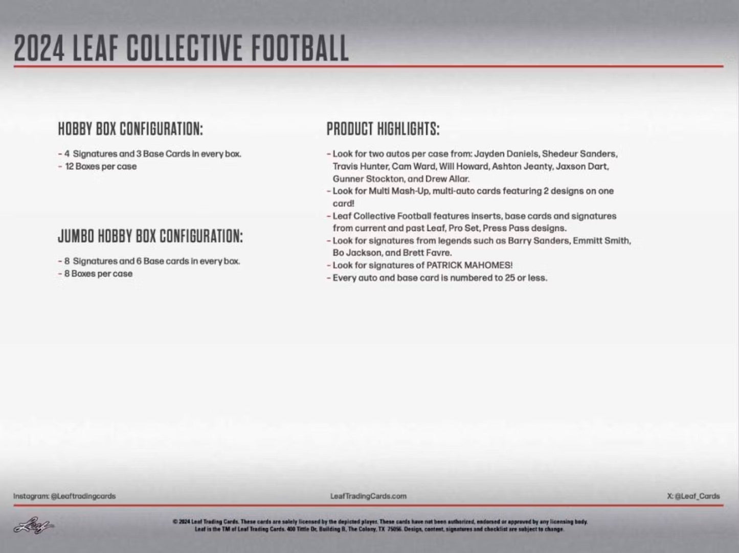 2024 Leaf Collective Football Hobby Jumbo Box