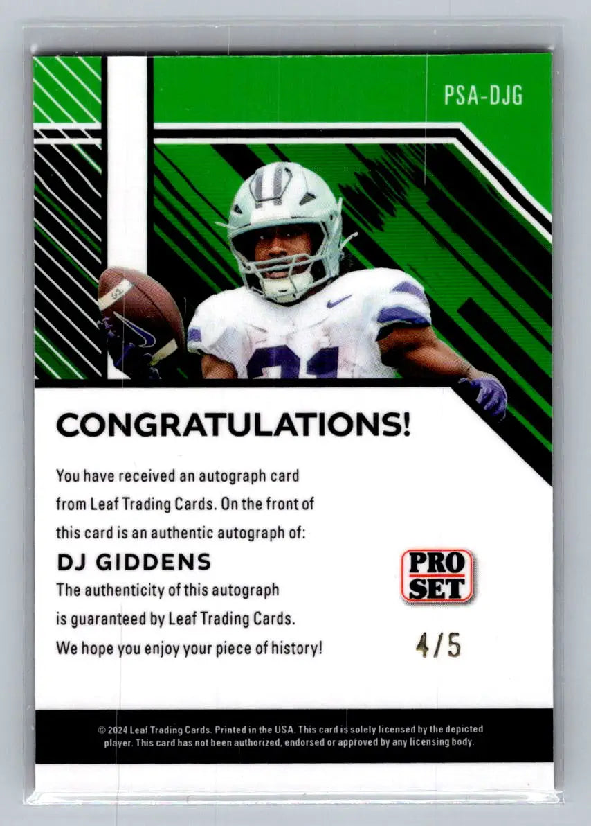 2024 Leaf Collective - Pro Set Autographs Shimmer Red #PSA-DJG DJ Giddens #/5 - Football Card Single