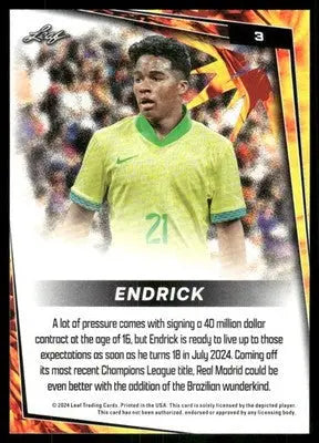 2024 Leaf Endrick #3 Red Soccer - Soccer Card Single