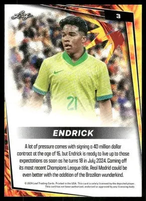 2024 Leaf Endrick #3 White Soccer - Soccer Card Single