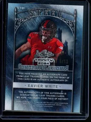 2024 Leaf Trinity Steel Xavier White #S-XWI Autograph 5/15 Football - Football Card Single