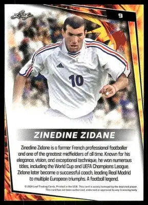 2024 Leaf Zinedine Zidane #9 Red Soccer - Soccer Card Single