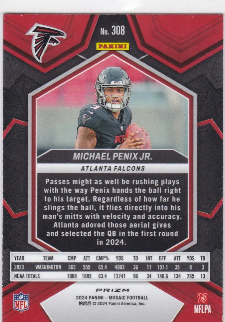 2024 MOSAIC #308 MICHAEL PENIX JR GREEN REACTIVE- ATLANTA FALCONS - Football Card Single