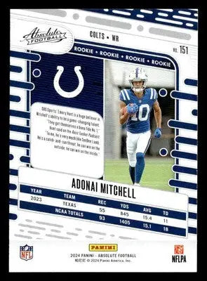 2024 Panini Absolute #151 Adonai Mitchell Retail RC Indianapolis Colts - Football Card Single