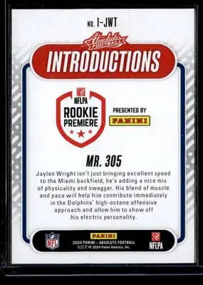 2024 Panini Absolute #I-JWT Jaylen Wright Introductions - Football Card Single