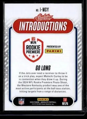 2024 Panini Absolute #I-MCY Malachi Corley Introductions - Football Card Single
