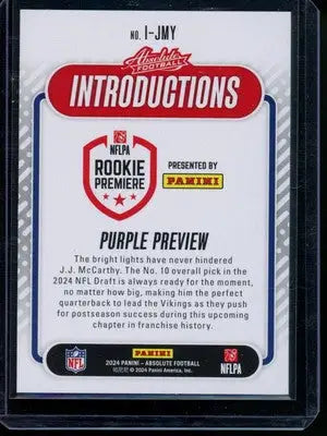 2024 Panini Absolute J.J. McCarthy #I-JMY Rookie Football - Football Card Single
