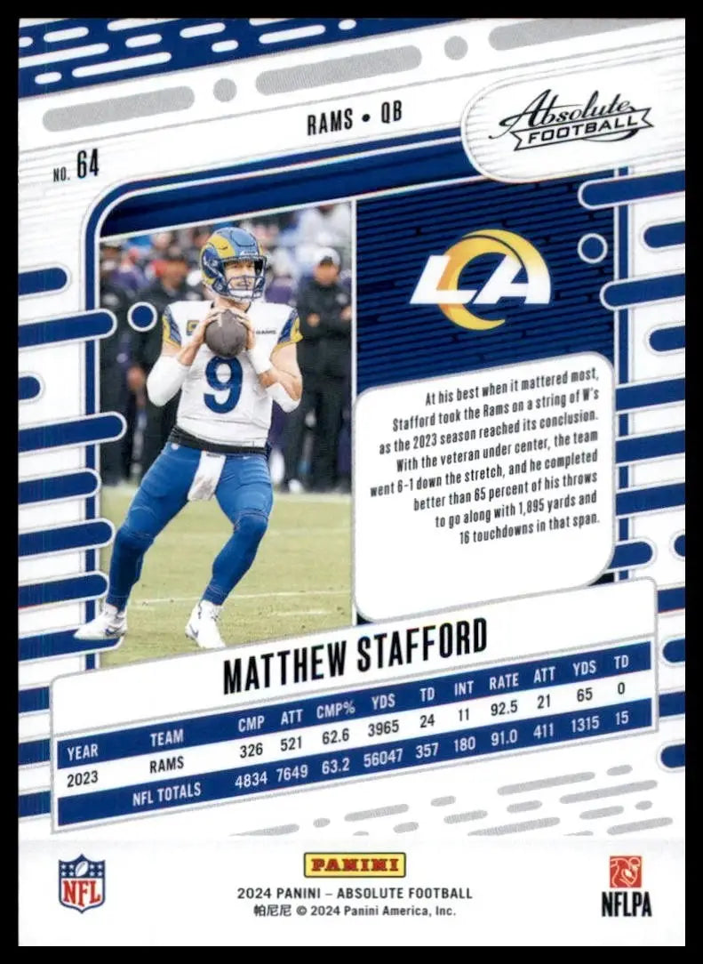 2024 Panini Absolute Matthew Stafford #64 Los Angeles Rams Football Card NFL - Football Card Single