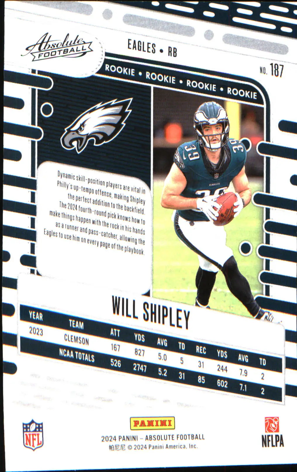 2024 Panini Absolute Retail #187 Will Shipley Rookie Rookie
