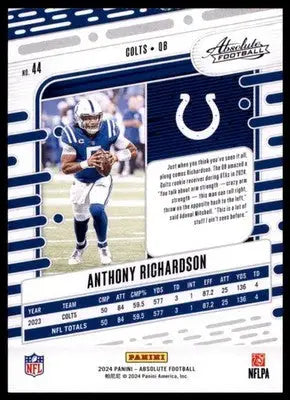 2024 Panini Absolute - Retail Anthony Richardson 44 Indianapolis Colts - Football Card Single