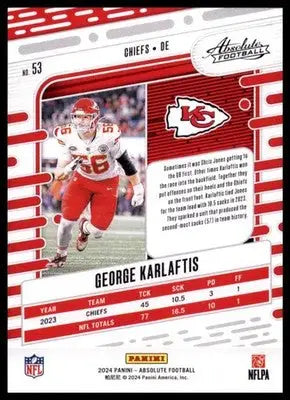2024 Panini Absolute - Retail George Karlaftis 53 Kansas City Chiefs - Football Card Single