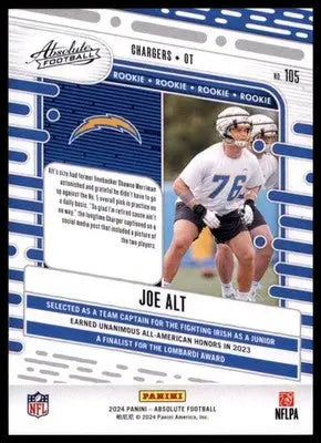 2024 Panini Absolute - Retail Joe Alt RC 105 Los Angeles Chargers - Football Card Single