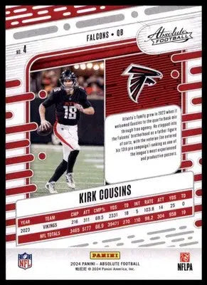 2024 Panini Absolute - Retail Kirk Cousins 4 Atlanta Falcons - Football Card Single