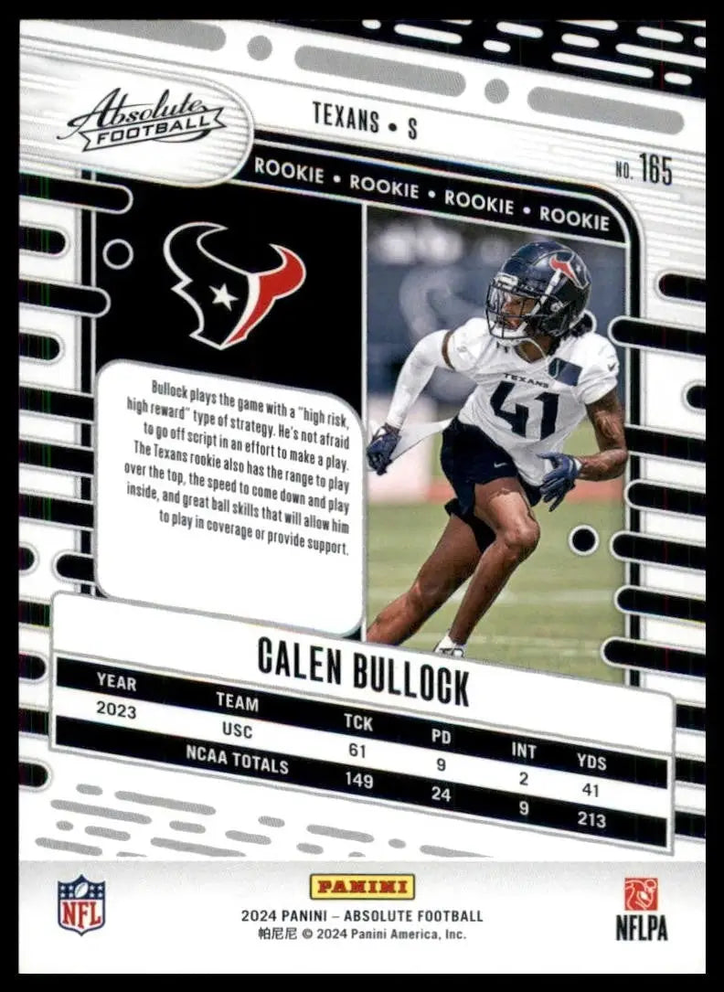 2024 Panini Absolute Rookies Calen Bullock #165 Houston Texans Football Card NFL - Football Card Single