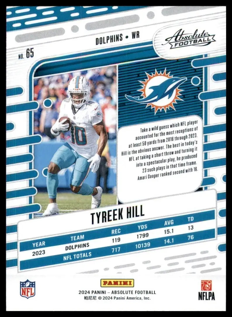 2024 Panini Absolute Tyreek Hill #65 Miami Dolphins Football Card NFL Sports - Football Card Single