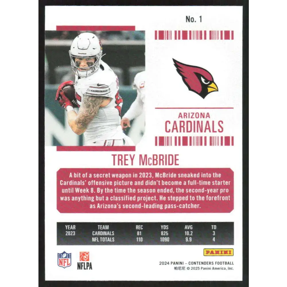 2024 Panini Contenders Season Ticket Retail #1 Trey McBride NM-MT Arizona Cardinals Football Card