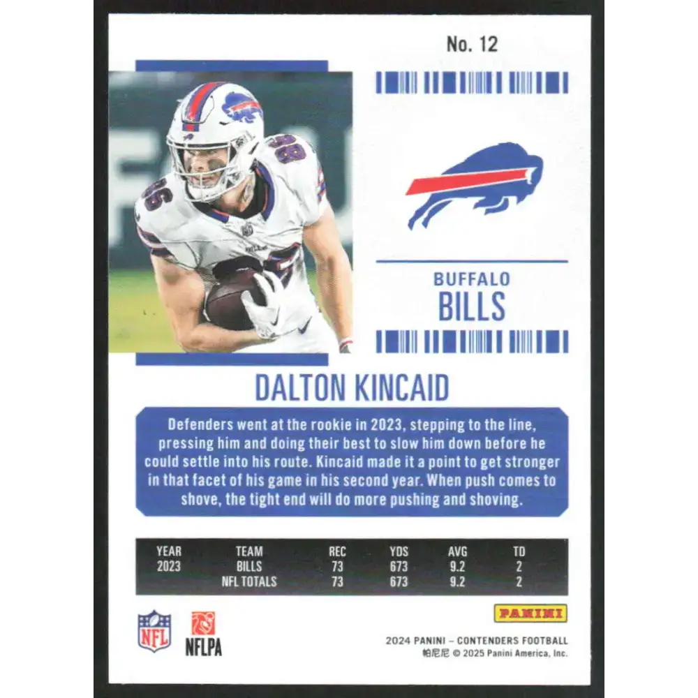 2024 Panini Contenders Season Ticket Retail #12 Dalton Kincaid NM-MT Buffalo Bills Football Card - Football Card