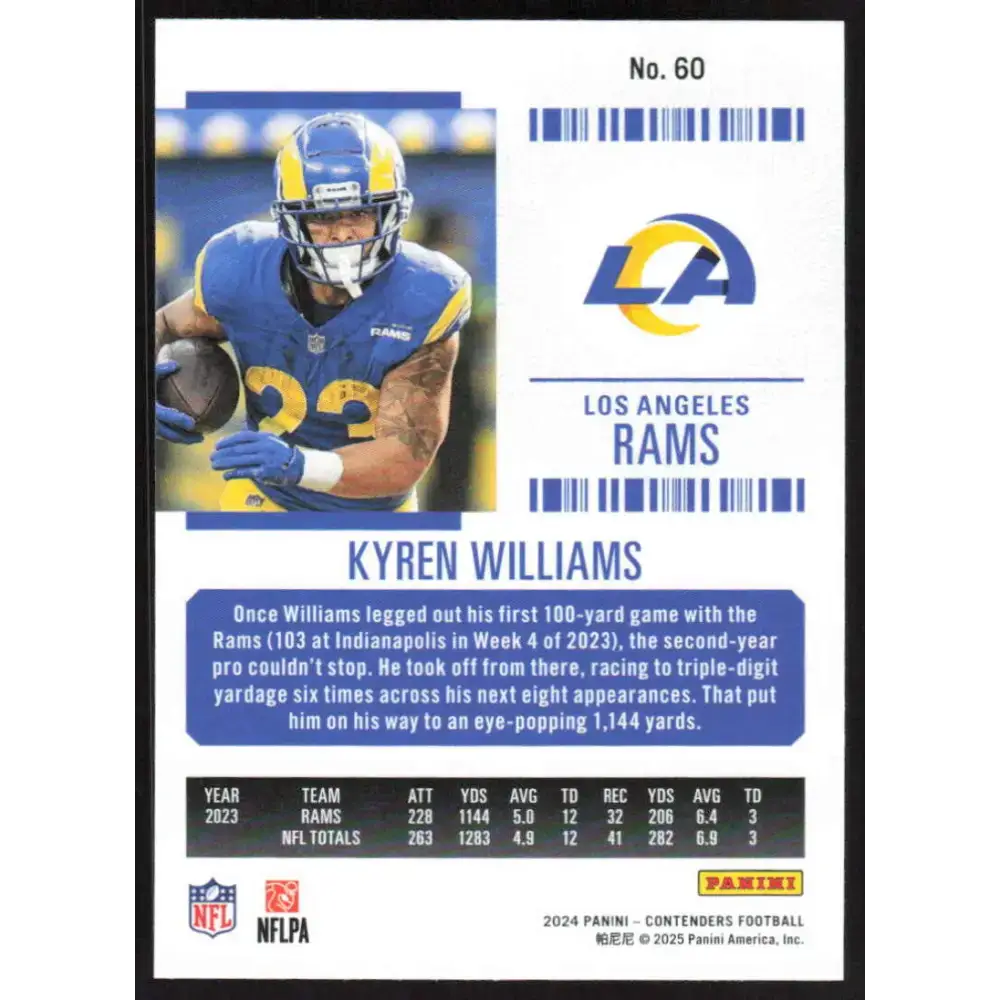 2024 Panini Contenders Season Ticket Retail #60 Kyren Williams NM-MT Los Angeles Rams Football Card - Trading Card