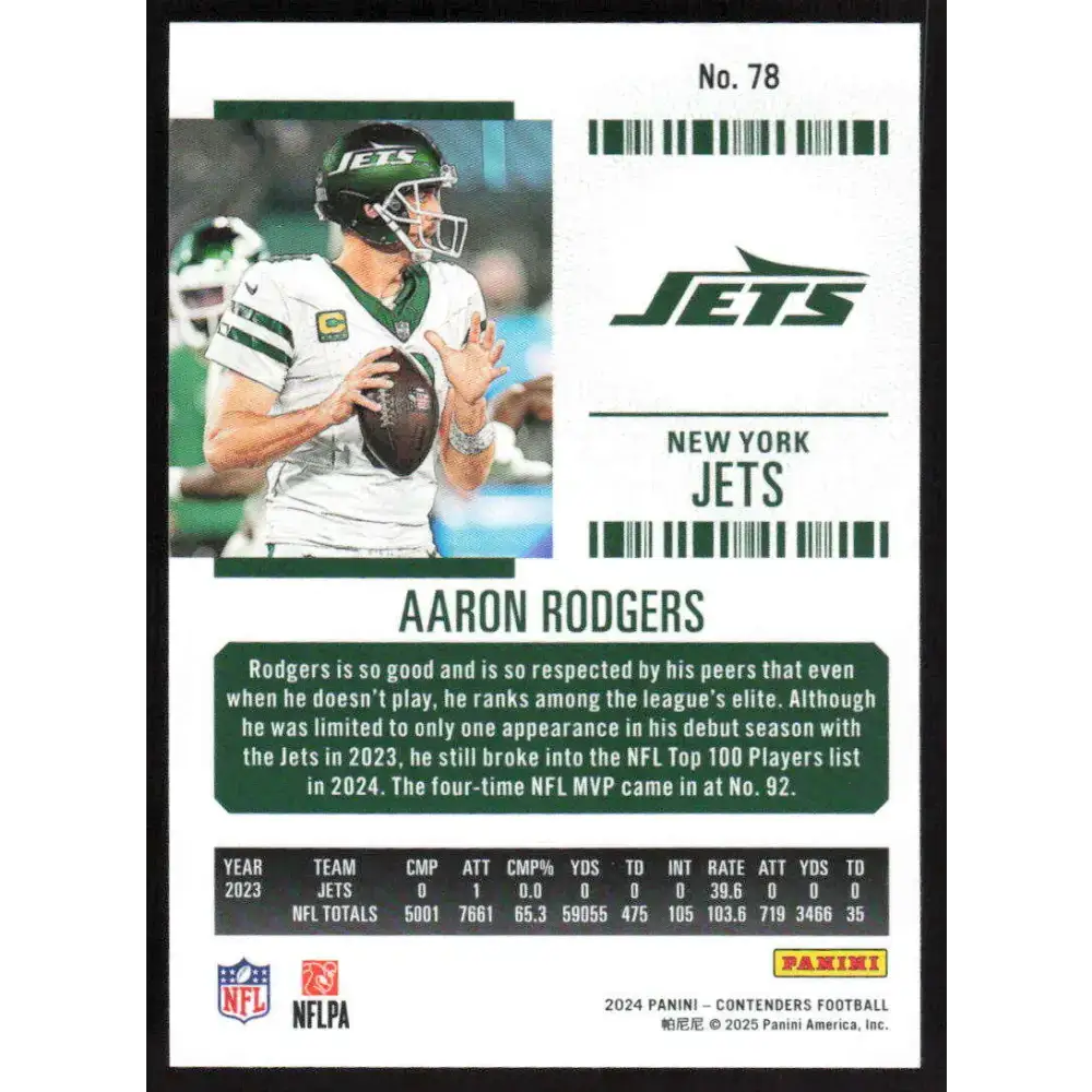 2024 Panini Contenders Season Ticket Retail #78 Aaron Rodgers NM-MT New York Jets Football Card