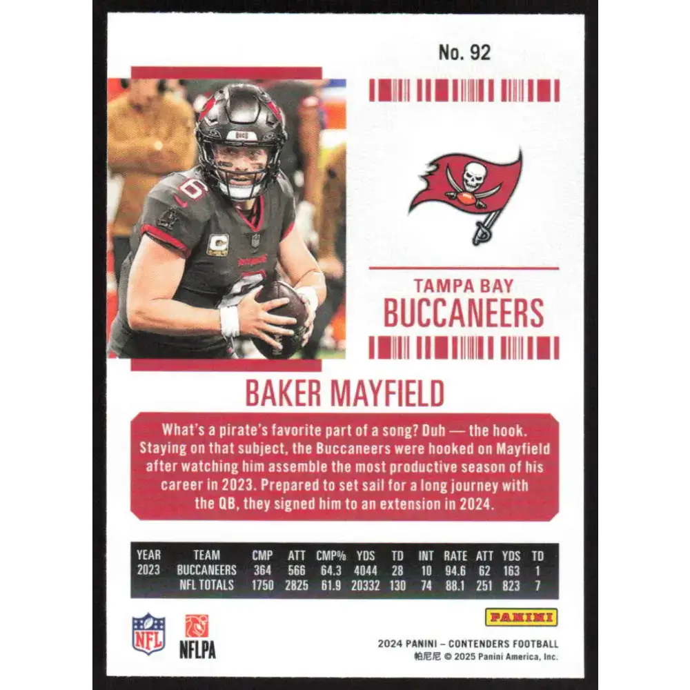 2024 Panini Contenders Season Ticket Retail #92 Baker Mayfield NM-MT Tampa Bay Buccaneers Football Card